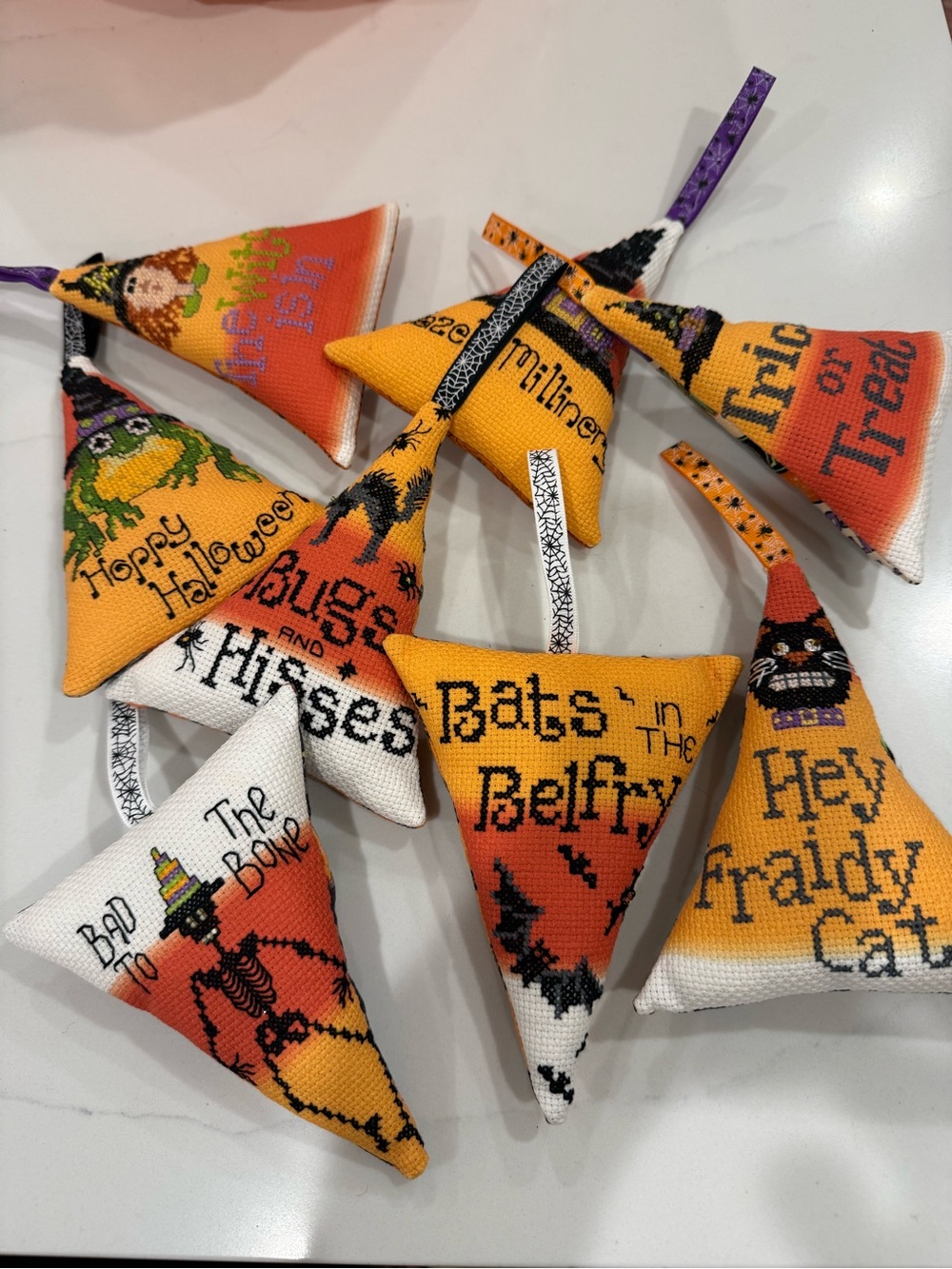 Halloween Embroidered candy cane  Party Ornaments decor - Orange, Yellow, White